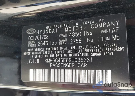 2009 Hyundai Genesis 3.8 from USA, damaged, VIN KMHGC46E89U036231